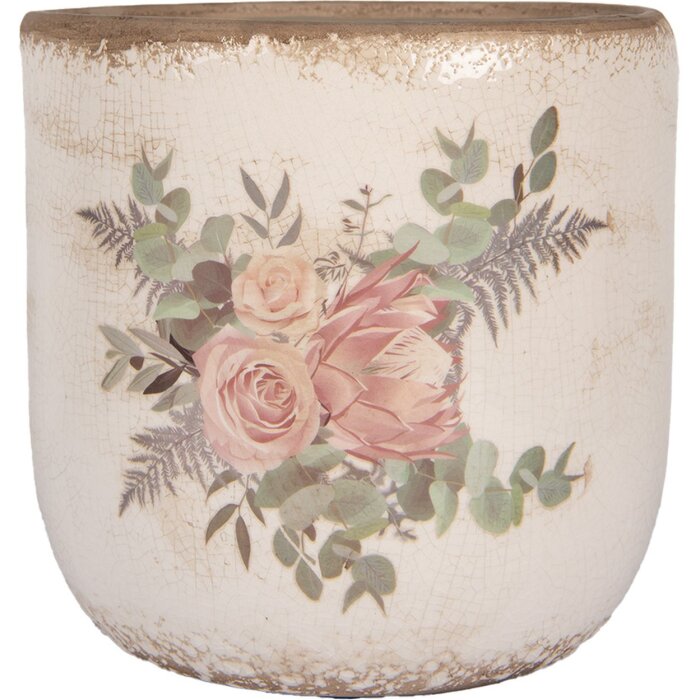 Clayre & Eef 6CE1981XL Doniczka beżowo-różowa Ø 20x19 cm Ceramika w stylu wiejskim