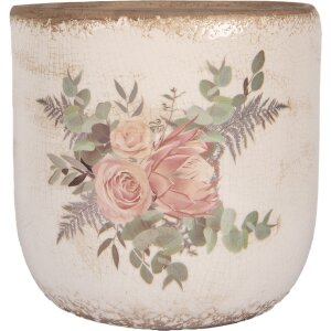 Clayre & Eef 6CE1981XL Doniczka beżowo-różowa Ø 20x19 cm Ceramika w stylu wiejskim