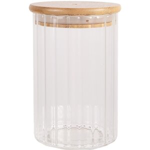 Clayre & Eef 6GL4719L Słoik do przechowywania z pokrywką bambus Ø 8x18 cm szkło drewno