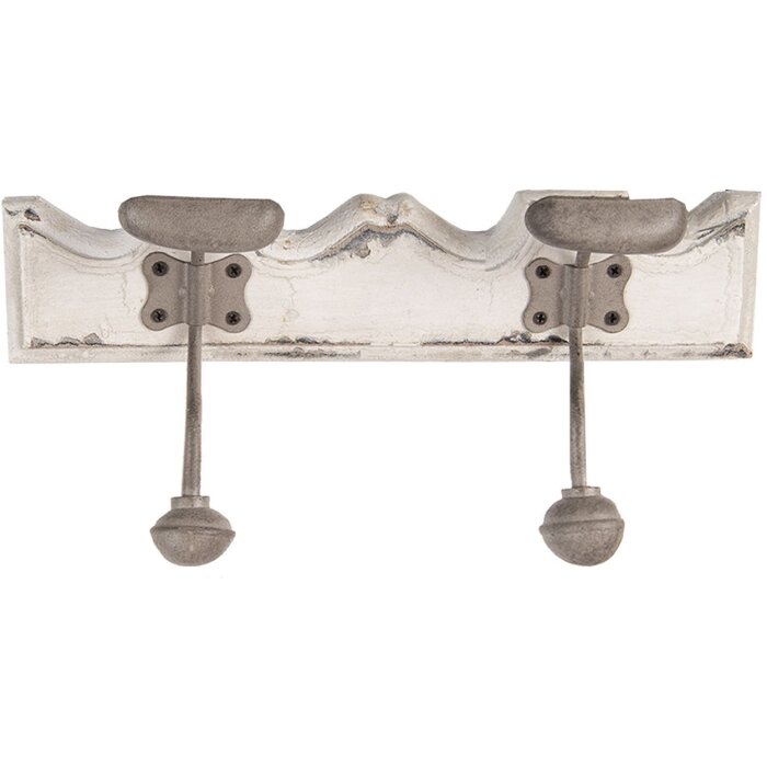 Clayre & Eef 6H2400 Wieszak ścienny na płaszcze 2 haczyki Styl antyczny Biały 23x6x10 cm