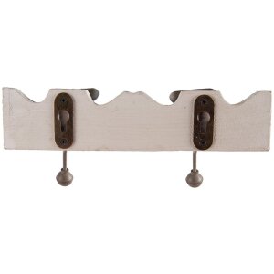 Clayre & Eef 6H2400 Wieszak ścienny na płaszcze 2 haczyki Styl antyczny Biały 23x6x10 cm