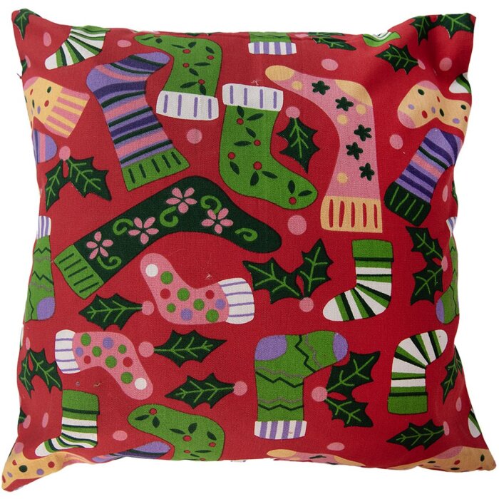 Clayre & Eef KT021.428 Poszewka na poduszkę 44x44 cm Czerwona Świąteczny wzór