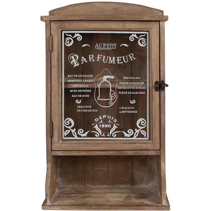 Clayre & Eef 50812 Szafka ścienna 32x15x54 cm Vintage regał brązowy z szklaną frontem