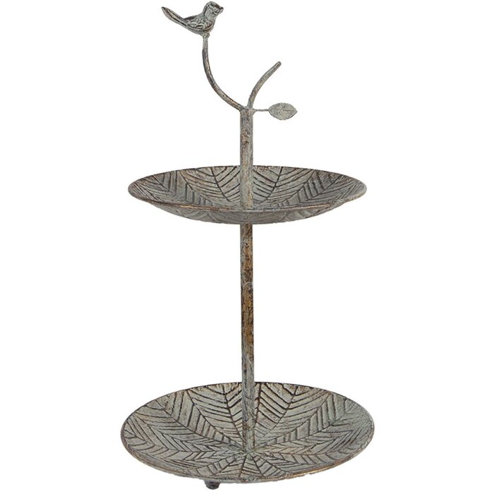 Clayre & Eef 6Y5658 Metalowy etażer zielono-brązowy Ø 26 x 48 cm 2 poziomy w stylu antycznym