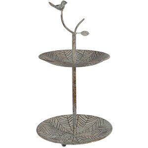 Clayre & Eef 6Y5658 Metalowy etażer zielono-brązowy Ø 26 x 48 cm 2 poziomy w stylu antycznym