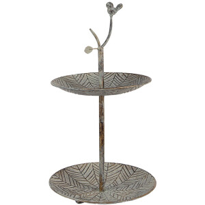 Clayre & Eef 6Y5658 Metalowy etażer zielono-brązowy Ø 26 x 48 cm 2 poziomy w stylu antycznym