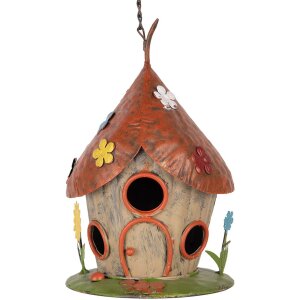 Clayre & Eef 6Y5737 Budka dla ptaków beżowo-czerwona Ø17x27/54cm Żelazo w stylu vintage