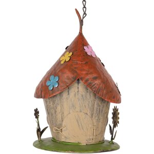 Clayre & Eef 6Y5737 Budka dla ptaków beżowo-czerwona Ø17x27/54cm Żelazo w stylu vintage