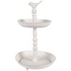 Clayre & Eef 6Y5738 Metalowy etażer biały Ø 27x41 cm Antyczny wygląd z detalem ptaka