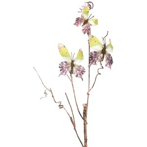 Clayre & Eef 50806 Dekoracja gałązka z motylami zielona 14x5x85 cm