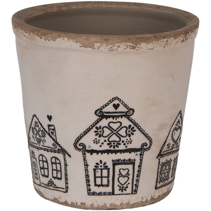 Clayre & Eef 6CE2123L Doniczka dekoracyjna beżowo-czarna Ø 17x16 cm