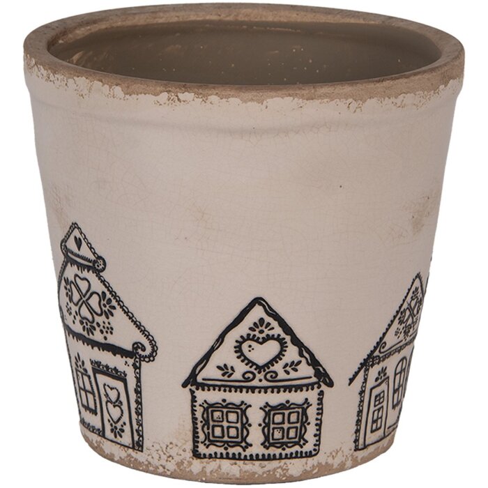 Clayre & Eef 6CE2123M Dekoracyjna doniczka ceramiczna beżowo-czarna Ø 15x14 cm