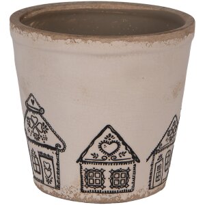 Clayre & Eef 6CE2123M Dekoracyjna doniczka ceramiczna beżowo-czarna Ø 15x14 cm