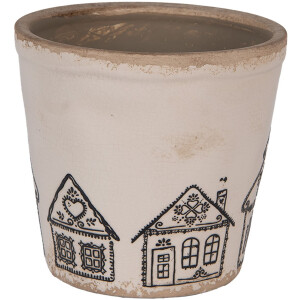 Clayre & Eef 6CE2123M Dekoracyjna doniczka ceramiczna beżowo-czarna Ø 15x14 cm