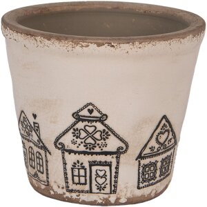 Clayre & Eef 6CE2123S Doniczka ceramiczna w stylu wiejskim beżowo-czarna Ø 12x11 cm