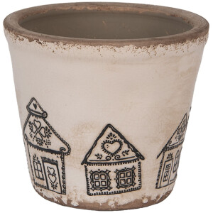 Clayre & Eef 6CE2123S Doniczka ceramiczna w stylu wiejskim beżowo-czarna Ø 12x11 cm