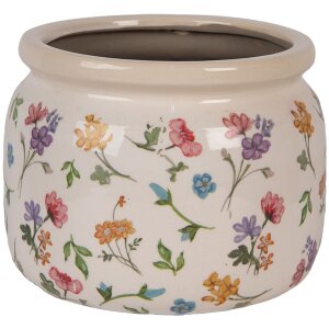 Clayre & Eef 6CECFL0001L Doniczka ceramiczna beżowa kwiatowa Ø 20x15 cm styl wiejski