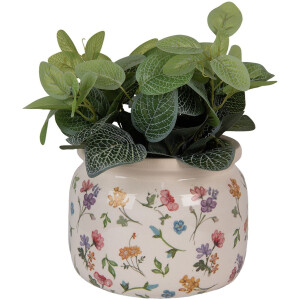 Clayre & Eef 6CECFL0001L Doniczka ceramiczna beżowa kwiatowa Ø 20x15 cm styl wiejski