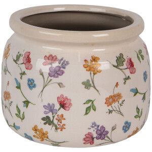 Clayre & Eef 6CECFL0001L Doniczka ceramiczna beżowa kwiatowa Ø 20x15 cm styl wiejski