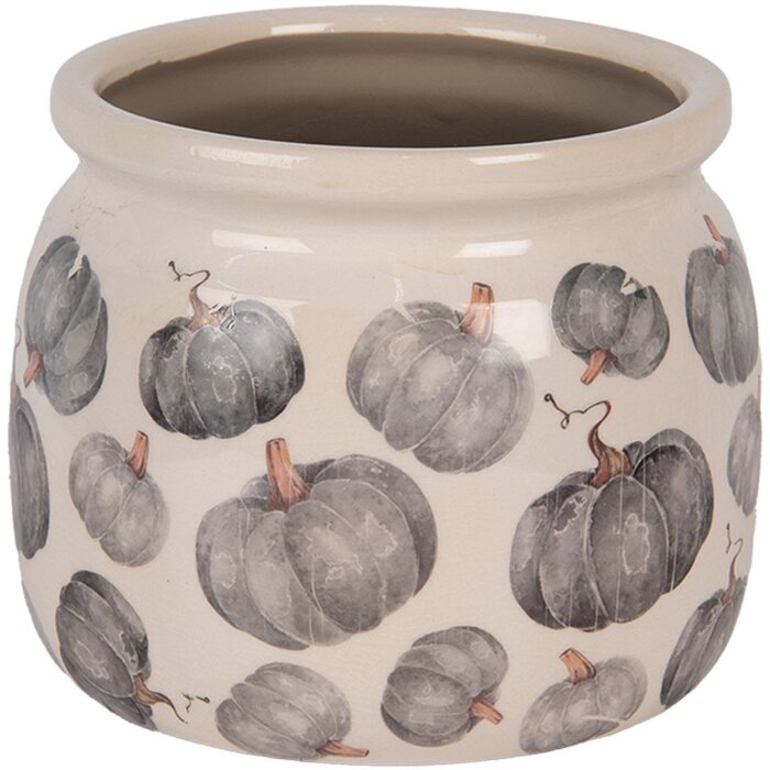 Clayre & Eef 6CECSP0001M Doniczka ceramiczna beżowo-szara Ø 16x13 cm Styl wiejski