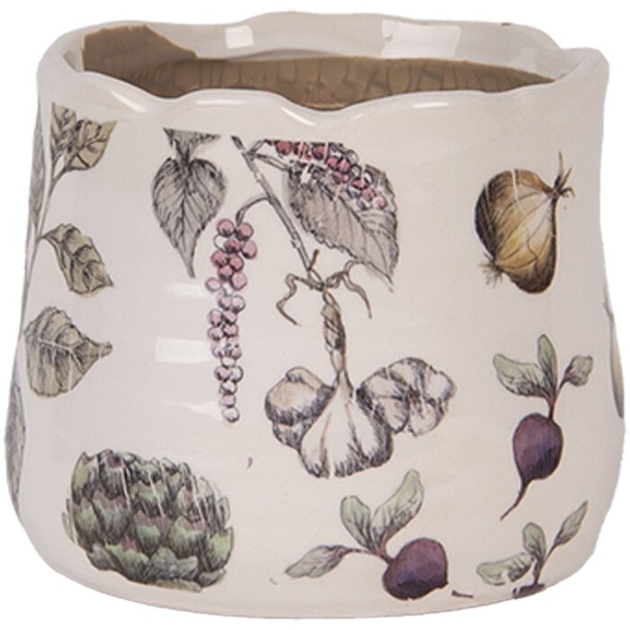 Clayre & Eef 6CETKG0001XS Doniczka ceramiczna beżowa Ø 11x10 cm styl wiejski