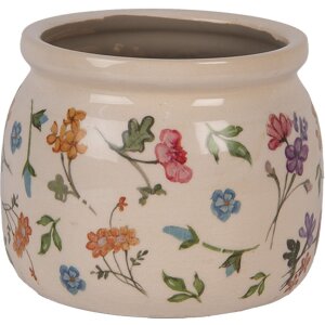 Clayre & Eef Doniczka Ceramiczna Beżowa Kwiatowa Ø12x10 cm Styl Wiejski
