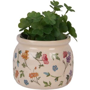 Clayre & Eef Doniczka Ceramiczna Beżowa Kwiatowa Ø12x10 cm Styl Wiejski