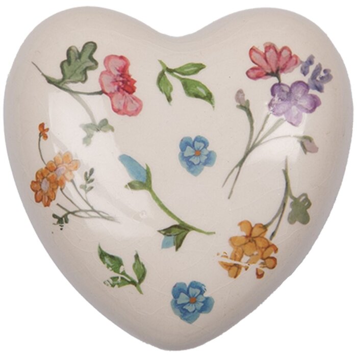Clayre & Eef 6CECFL0003 Ceramiczne Serce Beżowe 12x12x4cm Styl Wiejski Dekoracja
