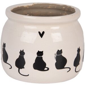 Clayre & Eef Doniczka z kotem beżowo-czarna 12x10 cm ceramiczna w stylu wiejskim