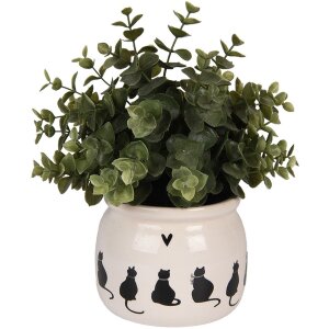 Clayre & Eef Doniczka z kotem beżowo-czarna 12x10 cm ceramiczna w stylu wiejskim