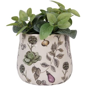 Clayre & Eef Doniczka ceramiczna beżowa z warzywami styl rustykalny