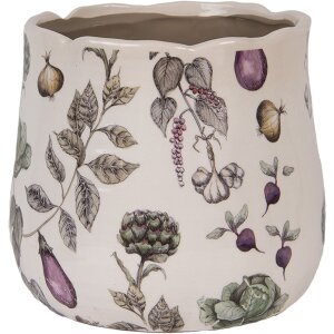 Clayre & Eef Doniczka ceramiczna beżowa z warzywami styl rustykalny