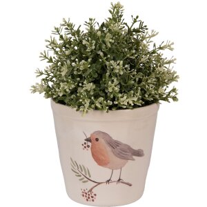 Clayre & Eef Doniczka ceramiczna 15x14cm beżowa z motywem ptaków, styl rustykalny