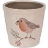 Clayre & Eef Doniczka ceramiczna 15x14cm beżowa z motywem ptaków, styl rustykalny