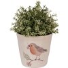 Clayre & Eef Doniczka ceramiczna 15x14cm beżowa z motywem ptaków, styl rustykalny