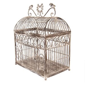 Clayre & Eef Zestaw 2 ozdobnych klatek dla ptaków brązowo-beżowy metal antyk 56cm 41cm