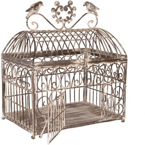 Clayre & Eef Zestaw 2 ozdobnych klatek dla ptaków brązowo-beżowy metal antyk 56cm 41cm