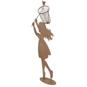 Clayre & Eef Figurka metalowa Dziecko z siecią Brązowa 39x13x87 cm