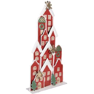 Clayre & Eef 5Y1379 Dekoracja świąteczna Domki Czerwone 28x8x56cm Metalowy Styl Wiejski
