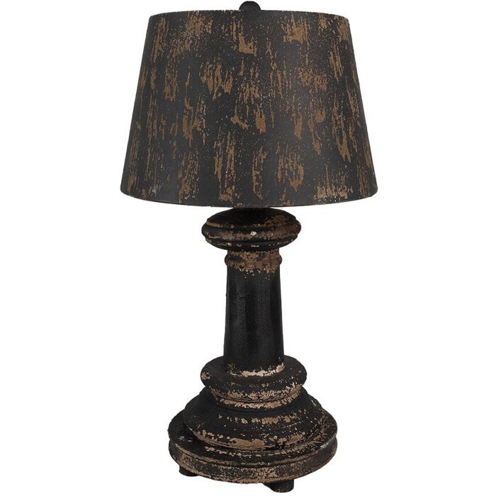 Clayre & Eef Lampa stołowa Ø35x64 cm czarna brązowa z drewna i żelaza E27 60W Vintage