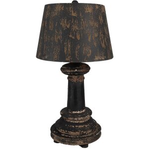 Clayre & Eef Lampa stołowa Ø35x64 cm czarna brązowa z drewna i żelaza E27 60W Vintage