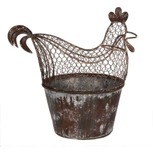 Clayre & Eef Kurka Dekoracyjna Metalowa Styl Wiejski Brązowo-Szara 39x39x25 cm