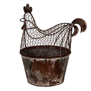 Clayre & Eef Kurka Dekoracyjna Metalowa Styl Wiejski Brązowo-Szara 39x39x25 cm