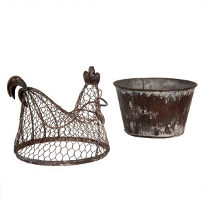 Clayre & Eef Kurka Dekoracyjna Metalowa Styl Wiejski Brązowo-Szara 39x39x25 cm