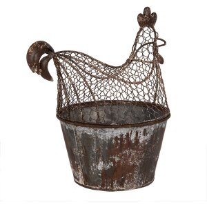 Clayre & Eef Kurka Dekoracyjna Metalowa Styl Wiejski Brązowo-Szara 39x39x25 cm