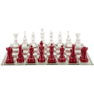 Mauro Ferretti Gra Szachowa Czerwono Biała 61x61x14 cm Poliresin Szkło