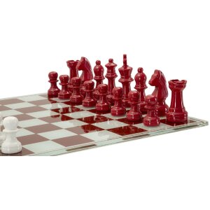 Mauro Ferretti Gra Szachowa Czerwono Biała 61x61x14 cm Poliresin Szkło