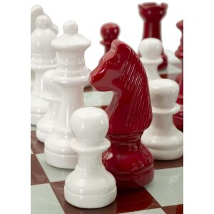Mauro Ferretti Gra Szachowa Czerwono Biała 61x61x14 cm Poliresin Szkło