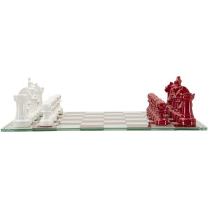 Mauro Ferretti Gra Szachowa Czerwono Biała 61x61x14 cm Poliresin Szkło