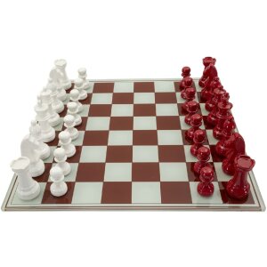 Mauro Ferretti Gra Szachowa Czerwono Biała 61x61x14 cm Poliresin Szkło